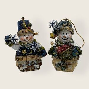 Vintage Christmas Snowman Glitter Ornaments | Set of 2